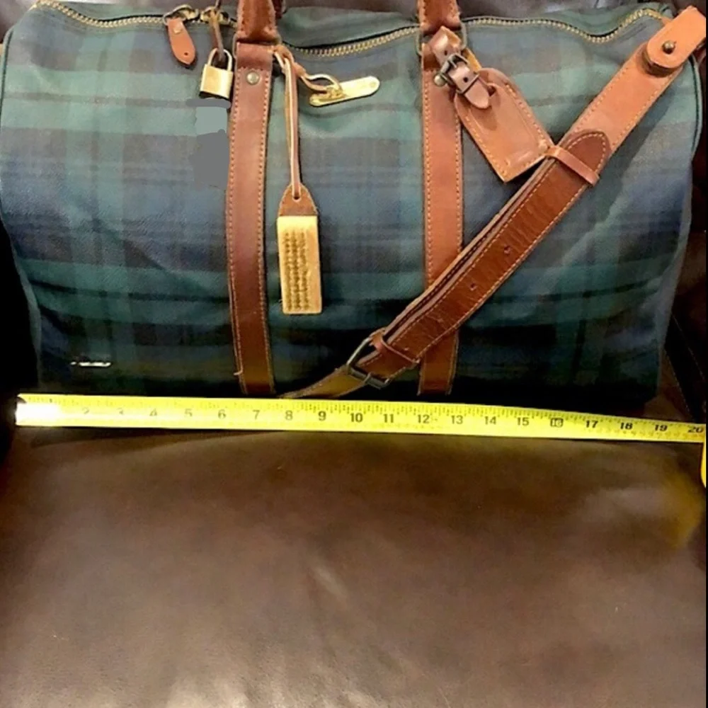 RALPH LAUREN Black Watch Plaid Duffle Boston Travel Shoulder Bag 48cm